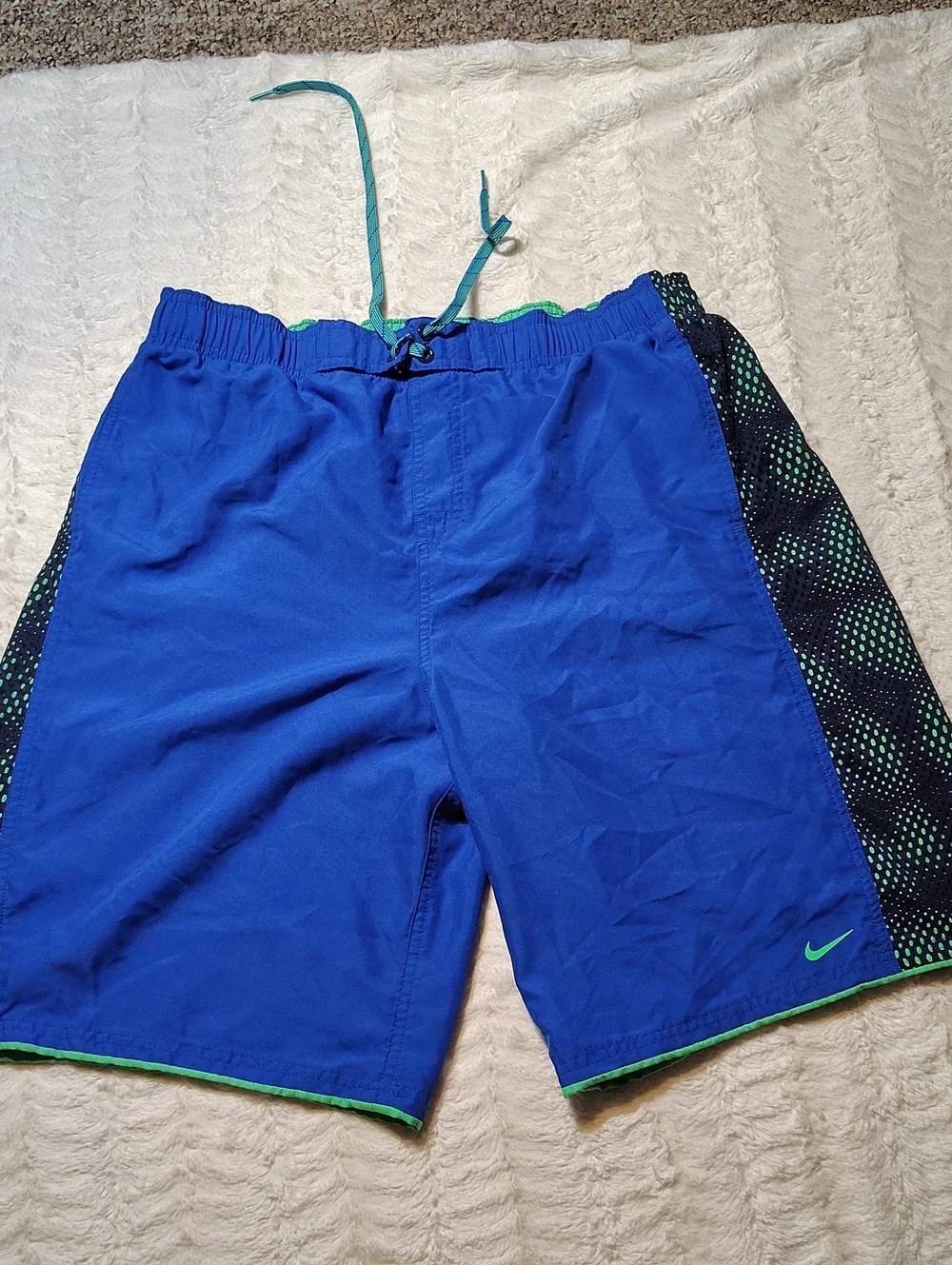 NIKE Men's Swim Trunks Shorts Royal Blue Green Mesh Lined